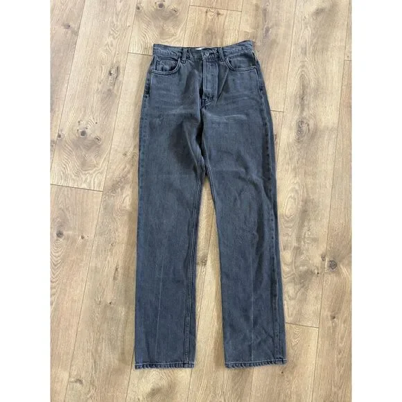 REFORMATION JEANS 26 black Cynthia High Rise Straight long Jean Faded - Picture 2 of 13